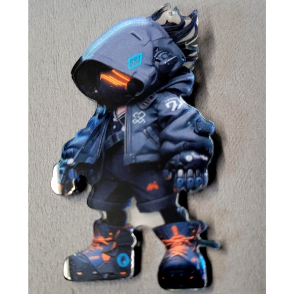 Cyberpunk Robot Astronaut Acrylic Pin Badge Brooch Chibi Blue Orange Kawaii Gift - Picture 5 of 6